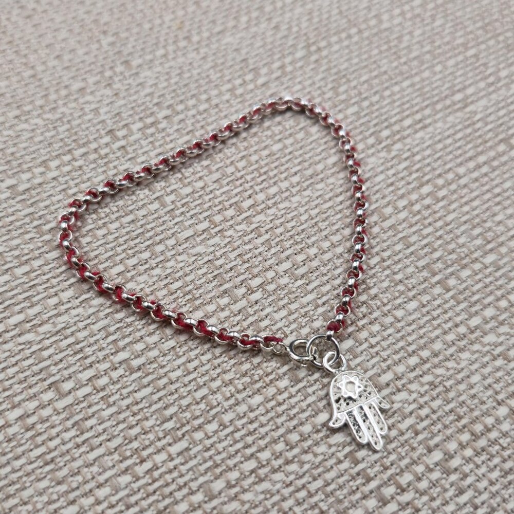 7 Inch Sterling Silver Hand of Fatima Chain Bracelet A7208 - Picture 2 of 7
